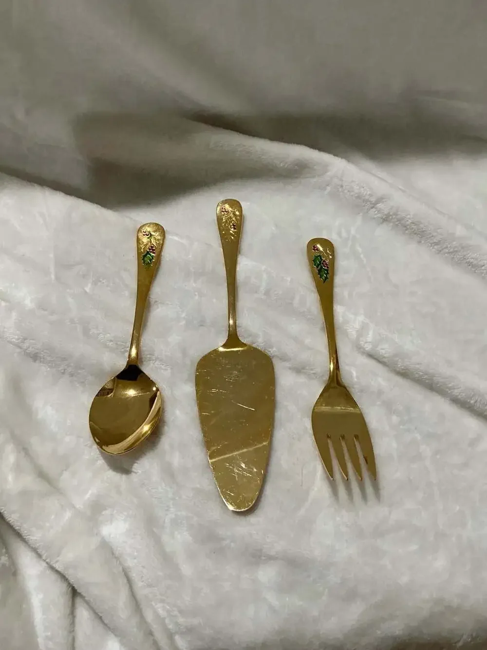 Retroneu Hollyday Gold Electroplate Holly 3-Piece Serving Set